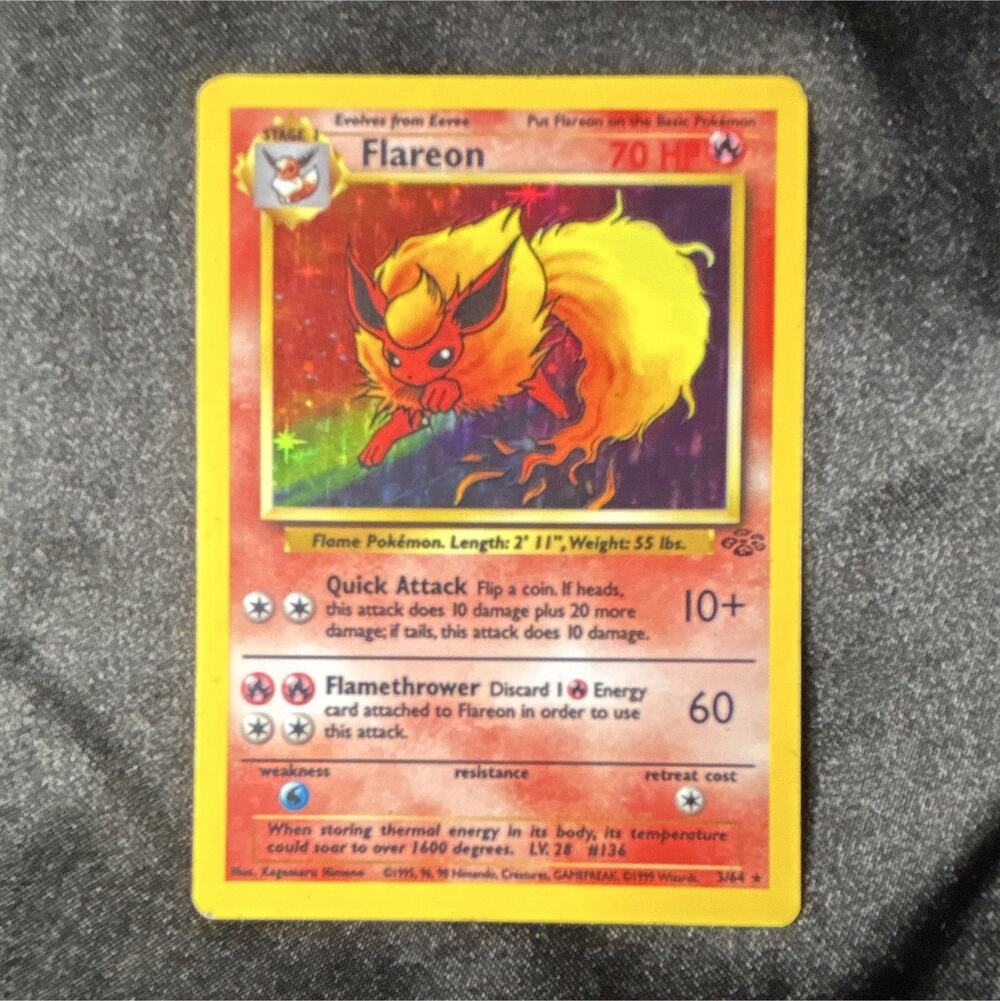 Pokemon TCG Jungle Flareon 3/64 Holo Rare 1999 English WOTC Pokemon Card